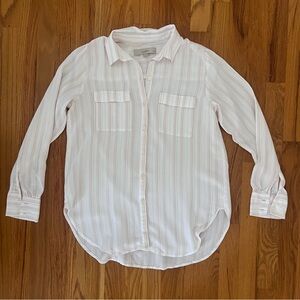 LOFT Petites Pink & White Striped Button-Down Shirt - Size SP